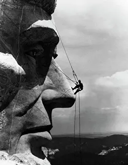 Colossus Prints: Repairman on Face of Abraham Lincoln from Mount Rushmore Memorial by Gutzon Borglum
