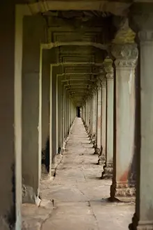 Cambodian Prints: Repetition Stone Pillar Hallway Angkor Temple