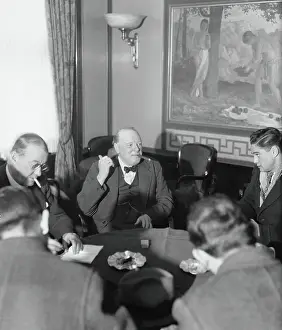 Prints of Former Chancellor of the British Exchequer Winston Churchill, surrounded by reporters on the S.S Bremen, when he arrived in New York this morning, Dec 11. Mr A Legacy in Images: Reporters Swarm as Former British Chancellor of Exchequer Arrives