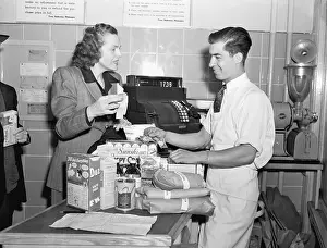 Counter Prints: Representative Helen Douglas at Grocery Store Checkout