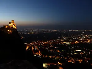Republic of San Marino at dusk with sunset colors
