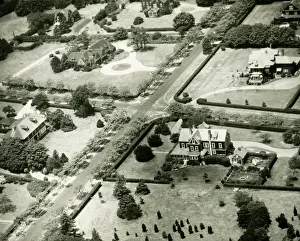Suburban Prints: Residences in suburban terrain, (B&W), aerial view