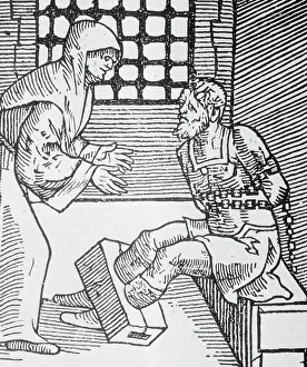 Support Prints: Restrained Prisoner Being Visited in Cell