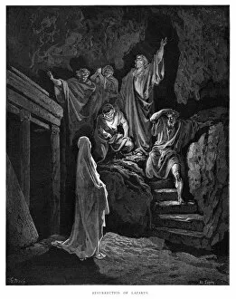Gustave Dore (1832-1883) Gallery: Resurrection of Lazarus engraving 1870