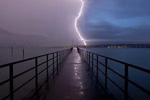 Thunderstorm Prints: Retreating thunderstorm, left, and magic hour with lightning