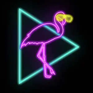 Retro 80's Neon Sign Pink Flamingo Wearing Sunglasses