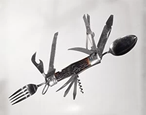 Medium Group Of Objects Gallery: Retro Large Multi Tool Folding Pocket Knife Fork S