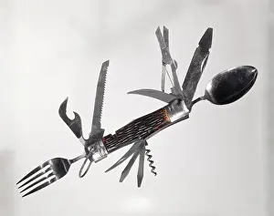 Medium Group Of Objects Prints: Retro Large Multi Tool Folding Pocket Knife Fork S