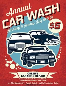 Images Dated 21st October 2017: Retro Style Car Wash Ad