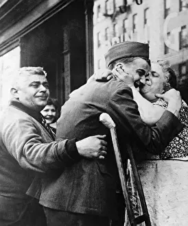 Returning World War I Veteran Hugging Parents