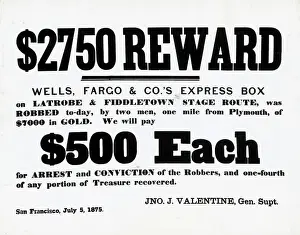 Stagecoach Prints: Reward Postrer For Stage Robbers