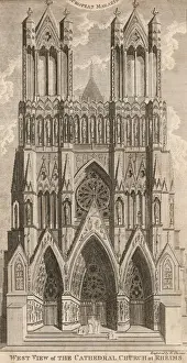 Prints of circa 1790: A west view of Rheims cathedral. Original Artwork: Engraving by W Thomas published 1793 (Photo by Hulton Archive/Getty Images) Heritage Images Prints: Rheims Cathedral