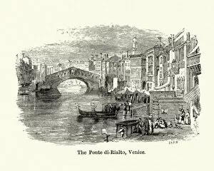 Rialto Bridge, Ponte di Rialto, Venice, Italy, 19th Century