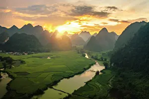 Rice field and river in NinhBinh, Vietnam