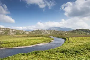 The rich in fish Laxford river is fed by Loch Stack and flows into Loch Laxford, Sutherland, Scotland, United Kingdom, Europe