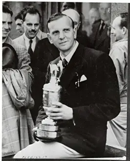 Andrews Prints: Richard Burton the Golfer Posing and Holding Trophy