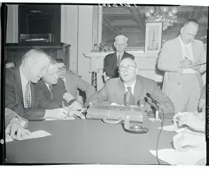 Richard L. Neuberger Sitting at Microphone in Senate Conference