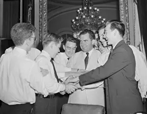 Congress Prints: Richard M. Nixon Joining Hands with Page Boys
