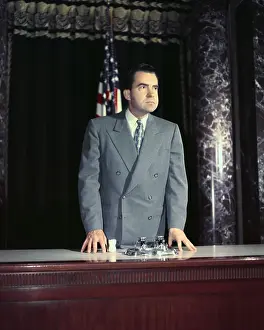 Richard M. Nixon Pausing at Senate Hearing