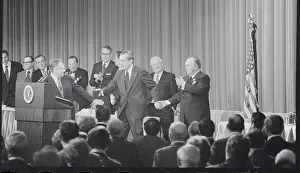 Richard Nixon Holding Hands with Political Leaders