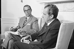 William E Prints: Richard Nixon Sitting and Talking with William Simon