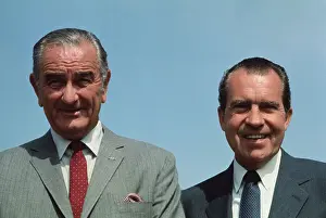 Richard Nixon Smiling with Lyndon B. Johnson