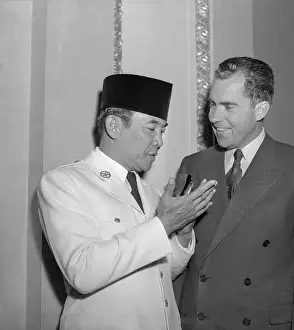 Sukarno Prints: Richard Nixon Speaking with Achmed Sukarno