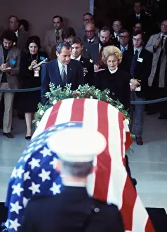Richard and Pat Nixon with Casket of Harry Truman