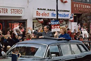 Richard and Pat Nixon Waving from Open Car