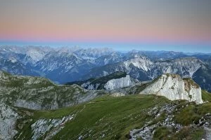 Ridge of Dalfazer Joch Mountain seen from Hochiss Mountain in Rofan, Maurach, Tyrol, Austria