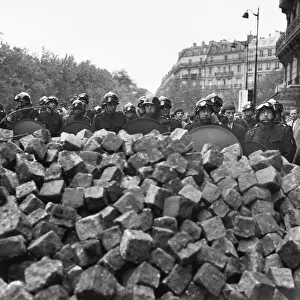 Barricade Prints: Riot Police Waiting Behind Rock Barricade