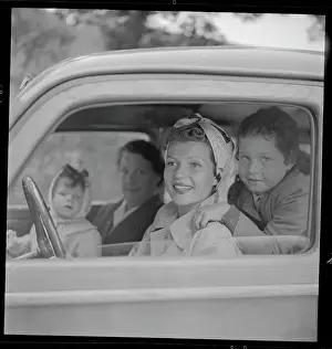 Rita Hayworth in Car with Daughters and Nurse