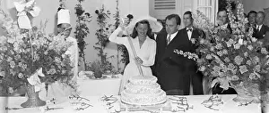Newlyweds Prints: Rita Hayworth Cuts Wedding Cake W/Sword