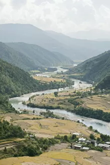 Mist Collection: River landscape, river meandering through a valley, near Punakha, the Himalayas, Bhutan