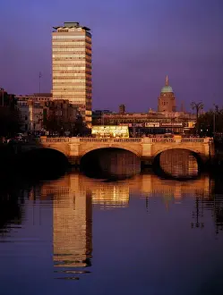 River Liffey, Liberty Hall and O Connell Bridge in Dublin, Ireland