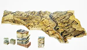 Formations Prints: River meandering through canyon, elevated view