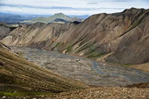Volcanism Gallery: Riverbed and rhyolite mountains, Landmannalaugar, Fjallabak Nature Reserve, Highlands of Iceland