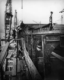 Luxury Prints: Riveting Work during the construction of the Cunard luxury liner Aquitania