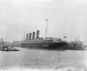 Wharf Prints: RMS Lusitania in New York Harbor