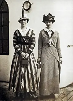 Prints of Two young women, Estele and Maud O'Brien (daughters of New York Supreme Court Judge Morgan J O'Brien) arrive on the RMS Olympic passenger liner, New York, New York, July 8, 1914 A Visual Journey Through the Legacy of the World’s Most Infamous Ship: RMS Olympic Liner Arrivals