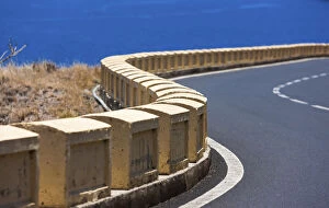 Road barrier on a curvy mountain road at El Suclum, La Montanita, La Montanita, Tenerife, Canary Islands, Spain