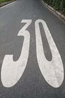 Images Dated 1st August 2014: Road markings, speed limit 30 kmh, Bavaria, Germany