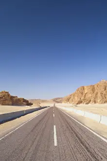 Forward Prints: Road to Saint Catherines Monastery in the Sinai desert, Egypt, Africa