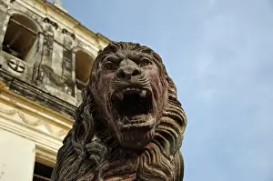 Nicaragua Prints: Roaring Lion Statue and LeAon Cathedral, Nicaragua
