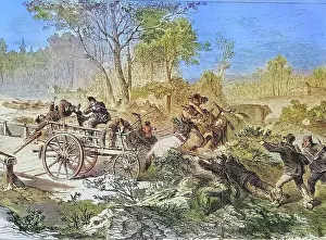 Robbery of a postal wagon by the french, illustrated war history, German, French war 1870-1871, Germany, France