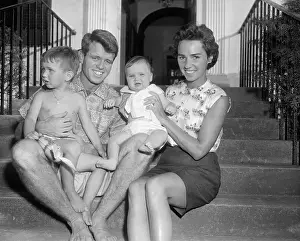 Baby Girl Prints: Robert and Ethel Kennedy with Their Children on Steps