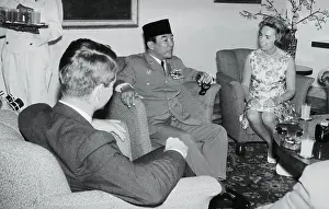 Sukarno Prints: Robert and Ethel Kennedy Sitting With Indonesian Leader