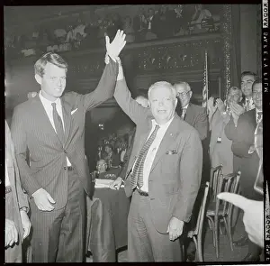 Robert F. Kennedy and David Dubinsky Raising Their Hands Together