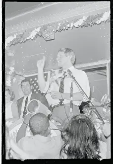 Sacramento Prints: Robert F. Kennedy Gesturing While Speaking at Microphones