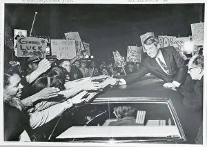 Topeka Prints: Robert F. Kennedy Reaching Across Automobile to Greet Supporters